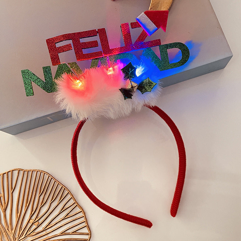 Christmas Tree Headband Hat with LED String Lights-36 Green White Fur Bell Letter-Theone Apparel