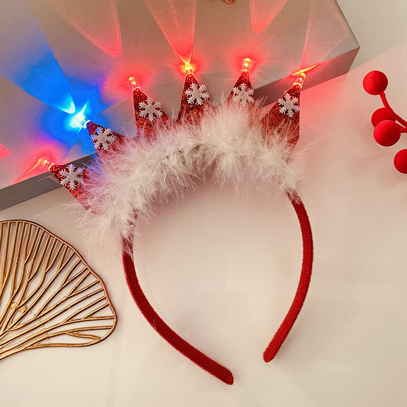Christmas Tree Headband Hat with LED String Lights-41 Red Crown Pink-Theone Apparel