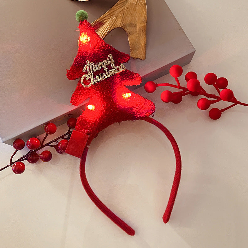 Christmas Tree Headband Hat with LED String Lights-44 Red With Velvet Lining-Theone Apparel