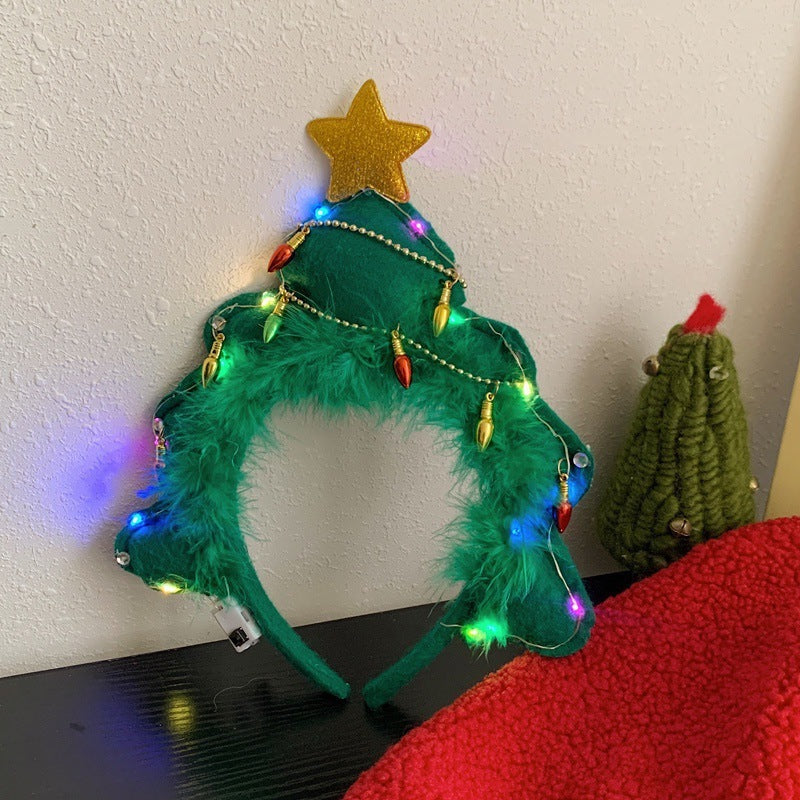 Christmas Tree Headband Hat with LED String Lights-2 Green Christmas Tree Glowing-Theone Apparel