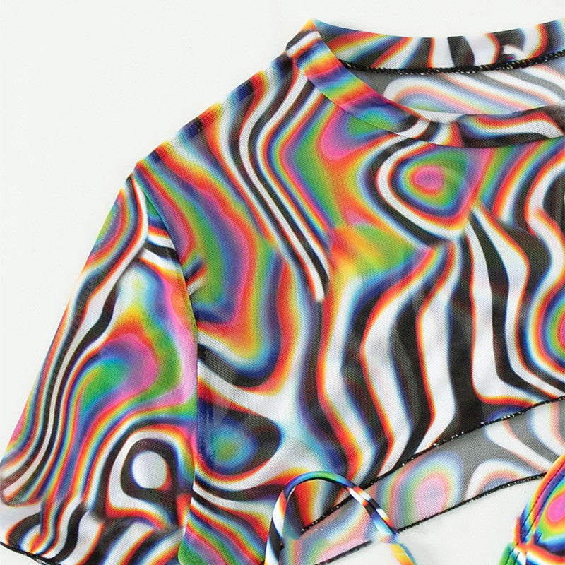 Colorful Rope Mesh Bikini Swimsuit for Fun Beach Days-Theone Apparel