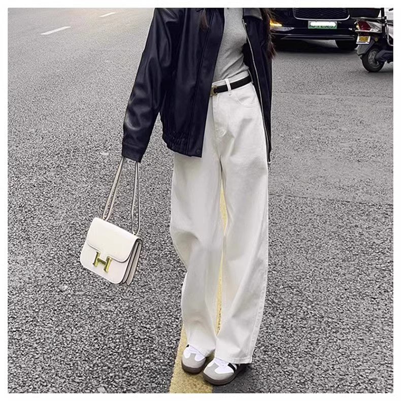 Crisp White Wide-Leg Jeans with Relaxed Feminine Appeal-White-Theone Apparel