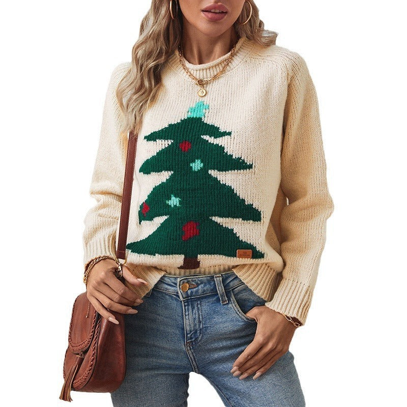 Cute Knit Style Long Sleeve Christmas Tree Sweater in Multiple Colors-Theone Apparel