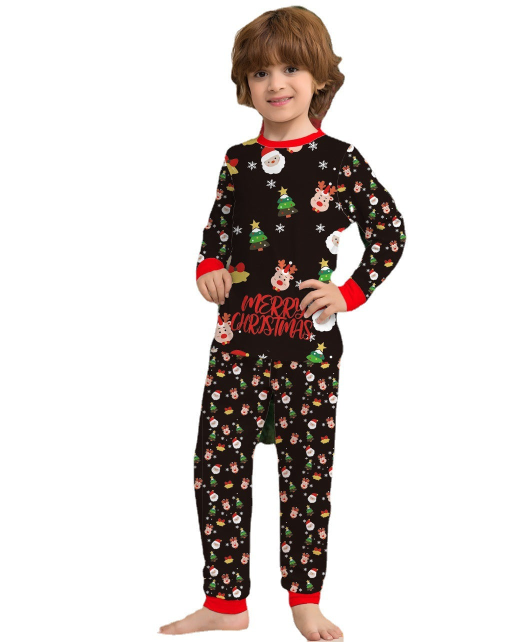 Cute Merry Christmas Red and Black Matching Family Pajama Set-Theone Apparel