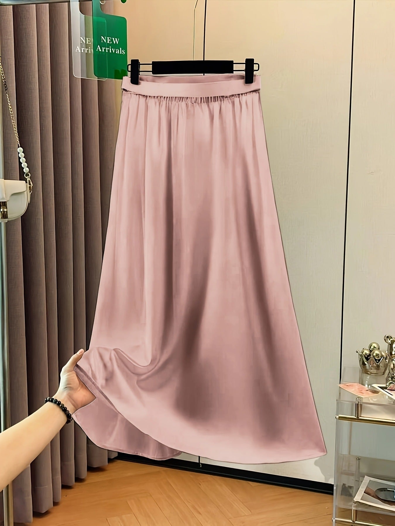 Elegant Solid Color Satin A-Line Skirt For Graceful Outfits-Theone Apparel