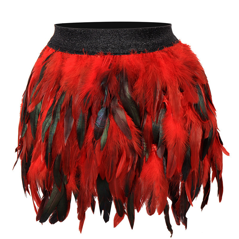 Faux Feather Asymmetrical Mini Skirt For Statement Nights-Theone Apparel