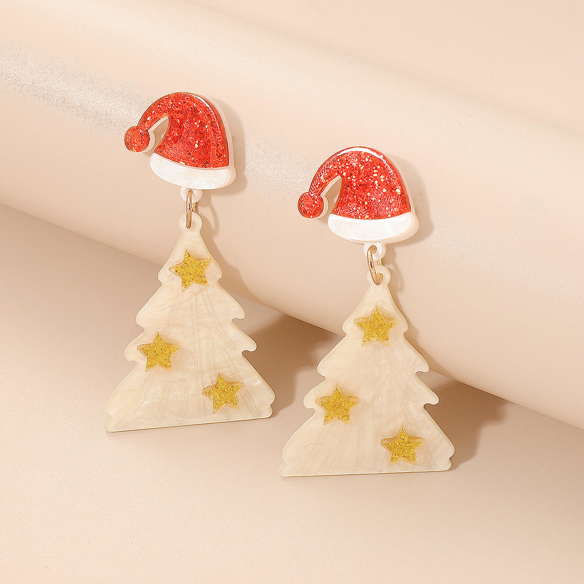 Festive Christmas Tree Dangle Drop Earrings with Santa Hat Stud-Theone Apparel