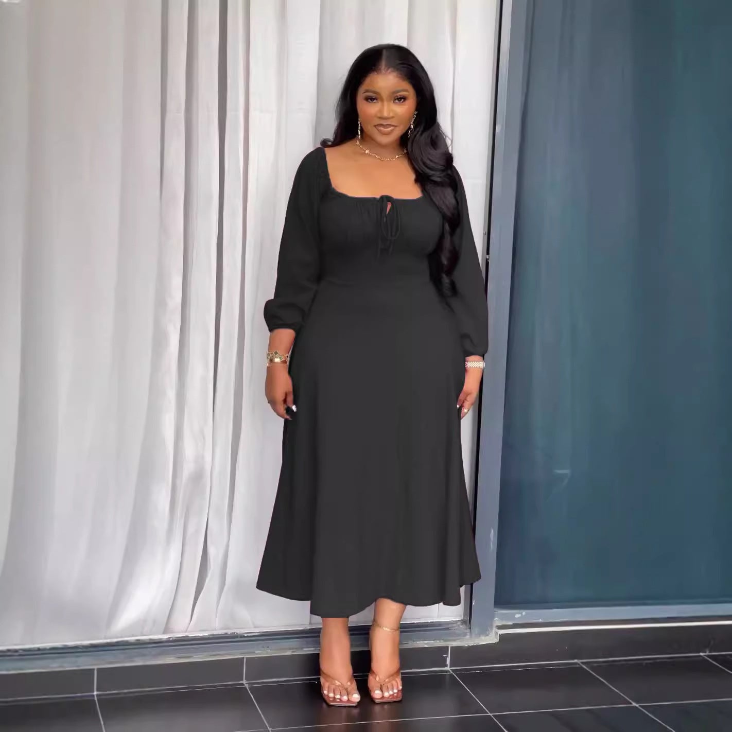 Flattering Cinched Waist A-Line Dress with Timeless Grace