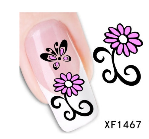 Floral and Botanical Black Nail Stickers for At Home Nails-XF1467-Theone Apparel