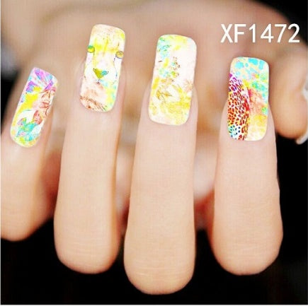 Floral and Botanical Black Nail Stickers for At Home Nails-XF1472-Theone Apparel