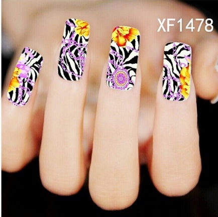 Floral and Botanical Black Nail Stickers for At Home Nails-XF1478-Theone Apparel