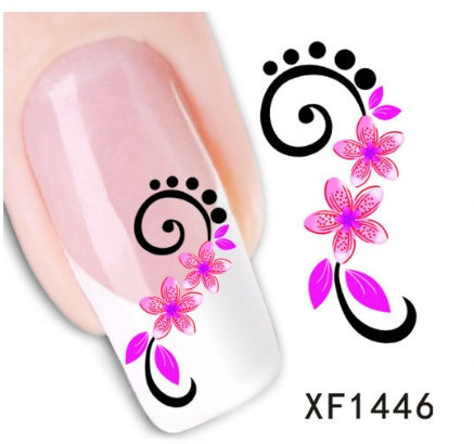 Floral and Botanical Black Nail Stickers for At Home Nails-XF1446-Theone Apparel