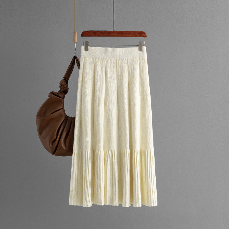 High Waist Pleated Mid Skirt For Versatile Everyday Wear-Apricot-Theone Apparel