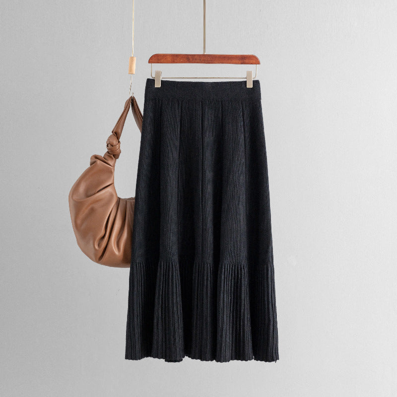 High Waist Pleated Mid Skirt For Versatile Everyday Wear-Black-Theone Apparel