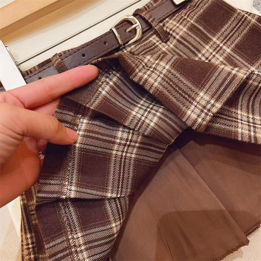 Kids Plaid Pleated Cotton Skirt For Everyday Comfort-Theone Apparel