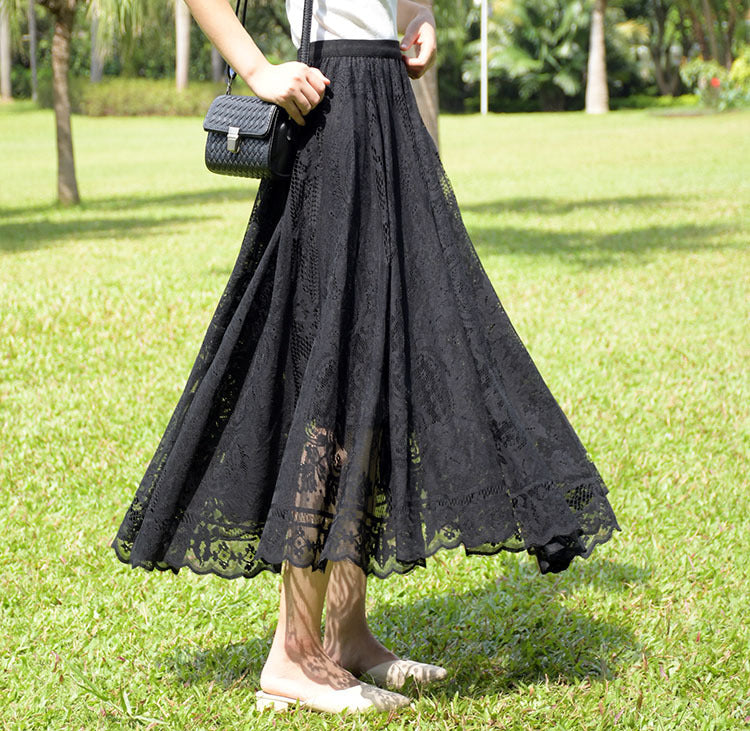 Korean Style High Waist Crocheted Lace Skirt For Delicate Beauty-Theone Apparel