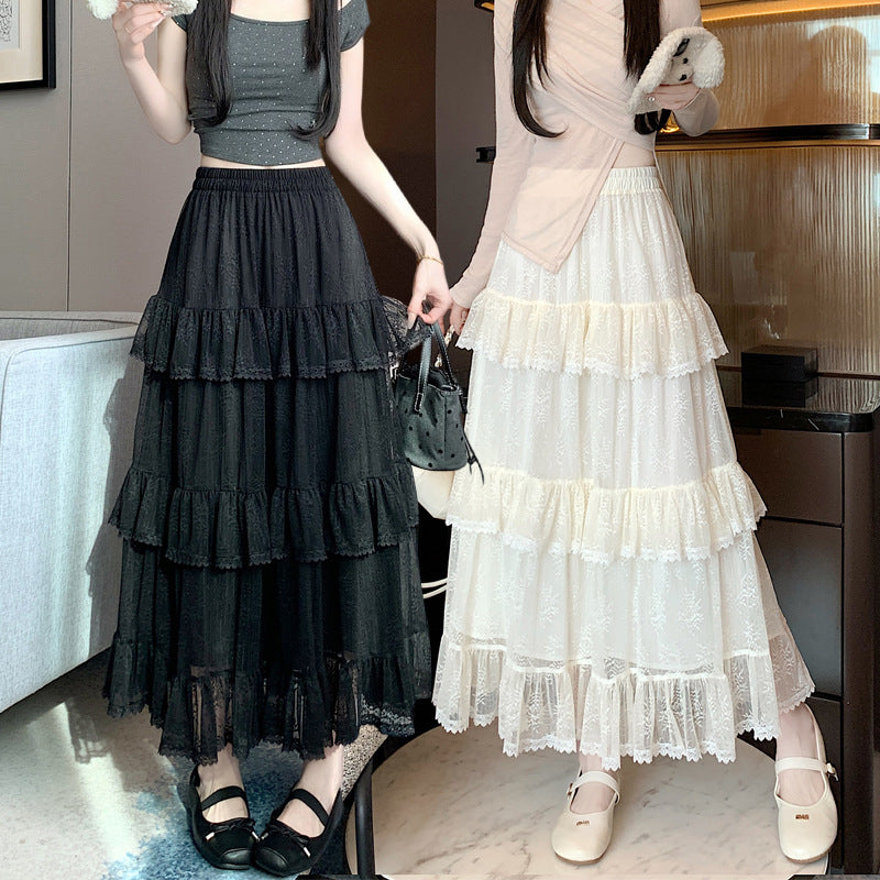 Lace Cake Dress With Net Falbala Bubble Skirt-Theone Apparel