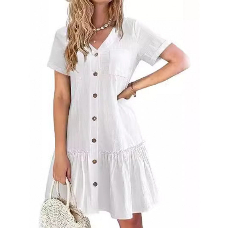 Loose Cotton-Linen Summer Dress for Breezy Casual Comfort-Theone Apparel