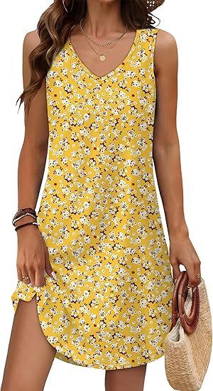 Loose Floral V-Neck Holiday Dress for Effortless Summer Getaways-Yellow-Theone Apparel