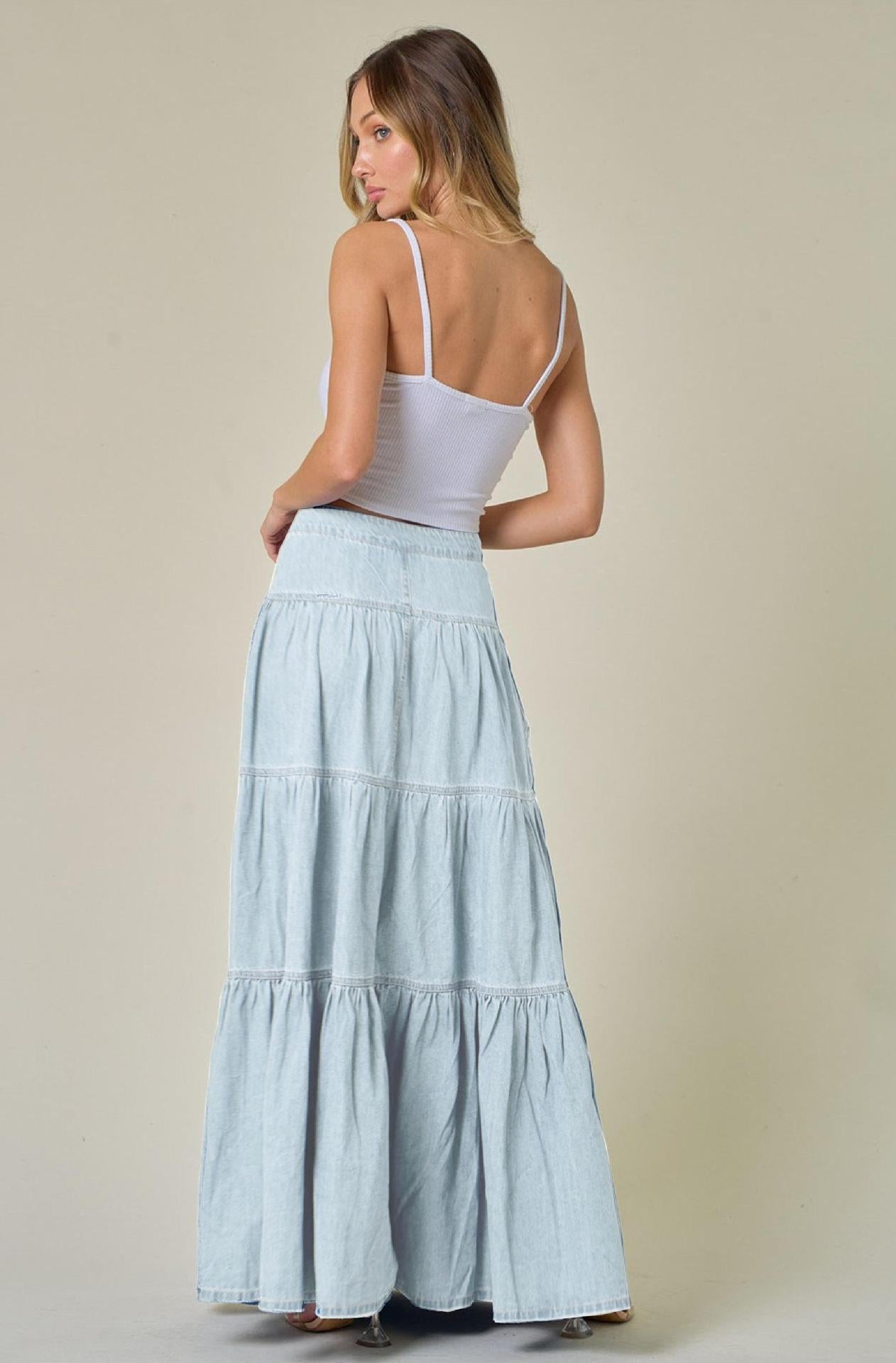 Low Waist Distressed Denim Skirt For Laid Back Vacations-Theone Apparel