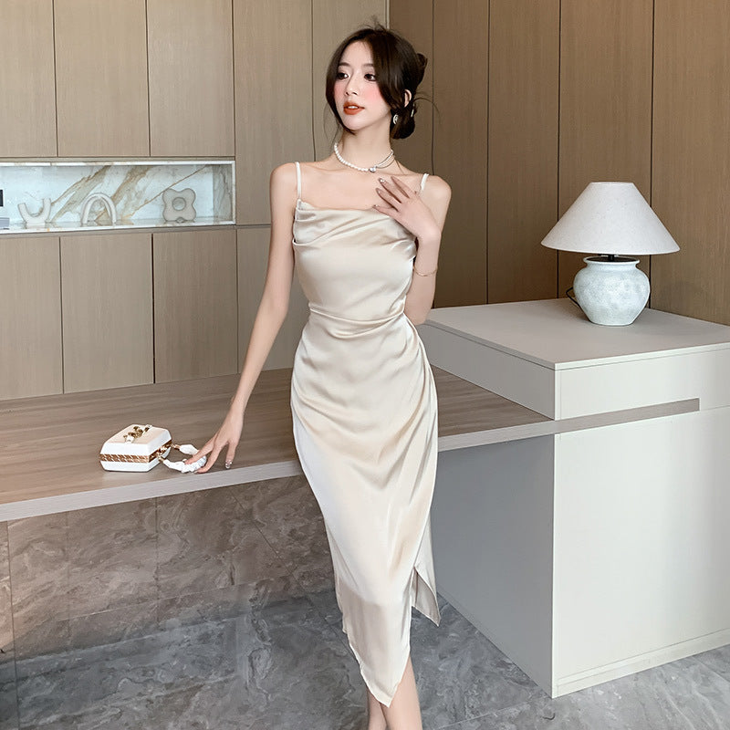 Luxurious Acetate Satin Dress with High-Grade Silky Finish-Theone Apparel