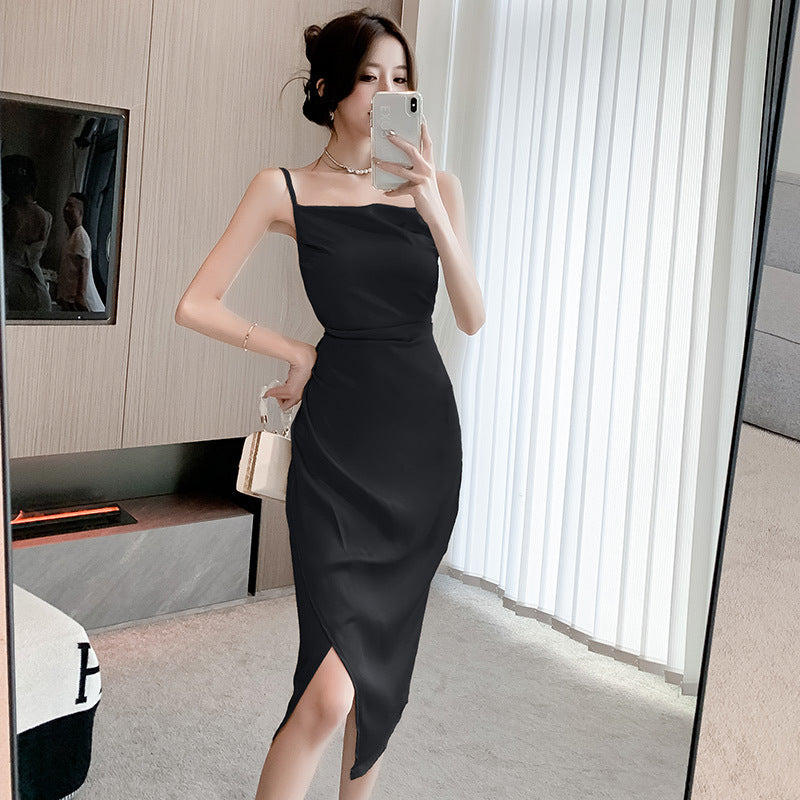 Luxurious Acetate Satin Dress with High-Grade Silky Finish-Black-Theone Apparel