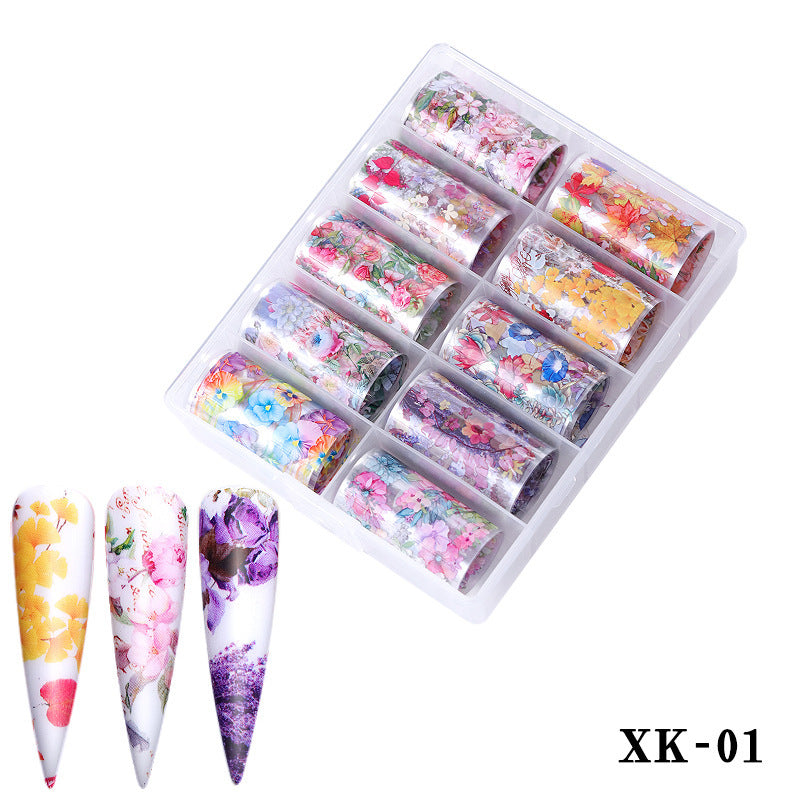 Multicolored and Multipatterned Nail Wraps 10 Piece Set-XK01-Theone Apparel
