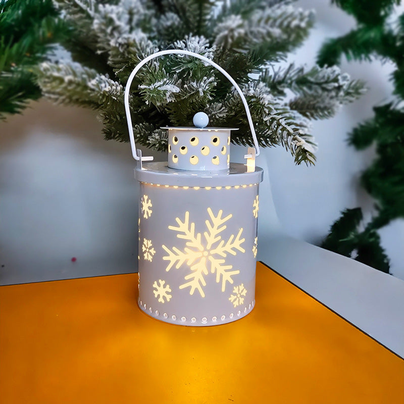Nordic Style Metallic Can Christmas Themed Lantern Lights with LED Bulbs-White-Theone Apparel