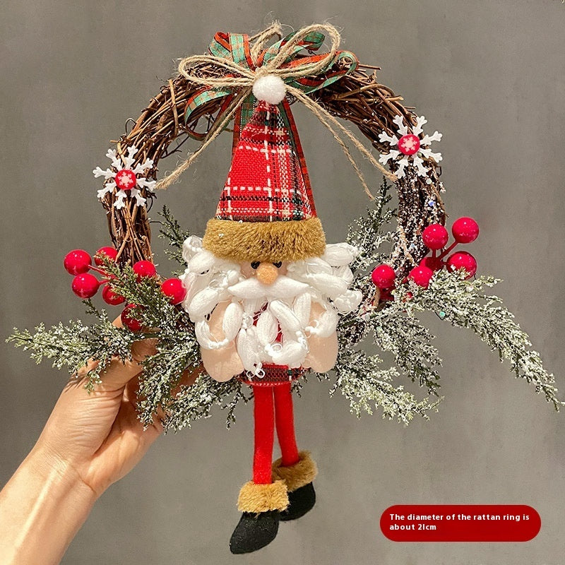 Old Fashioned Farmhouse Chic Santa Claus and Pine Hanging Decoration-Bow Santa Claus Vine Ring M-Theone Apparel