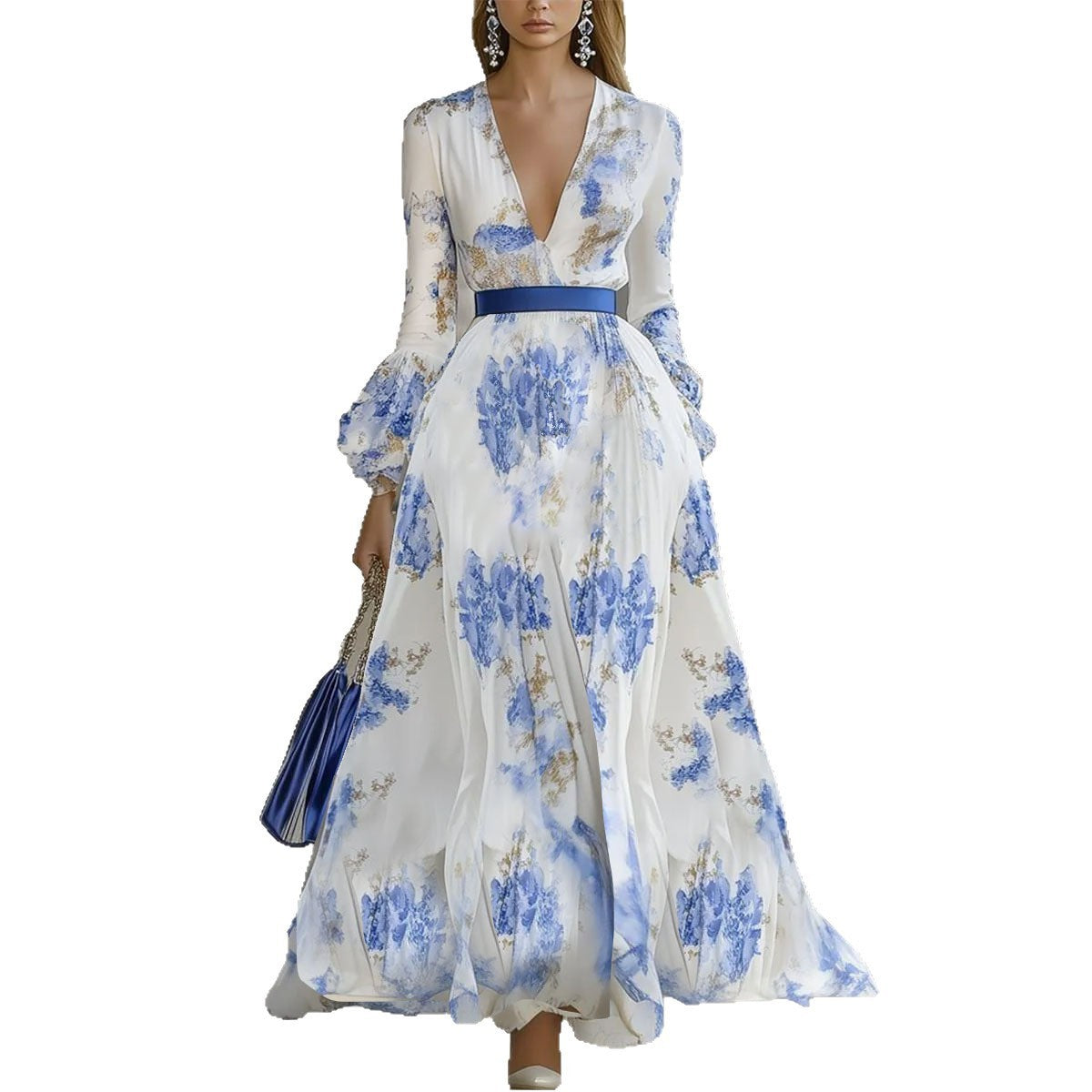 Party-Ready Maxi Dress with High-Sense Holiday Print-Theone Apparel