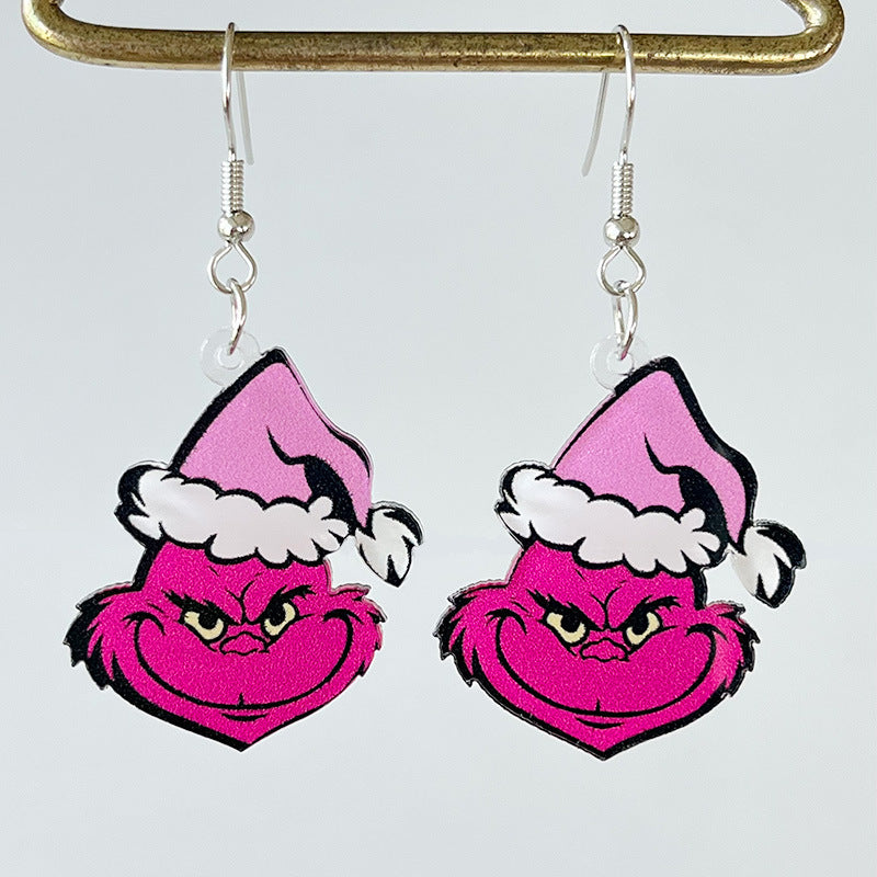 Pink & Checkerboard Retro 1980s-Style Christmas Acrylic Dangle Earrings in Assorted Styles-Style 5-Theone Apparel