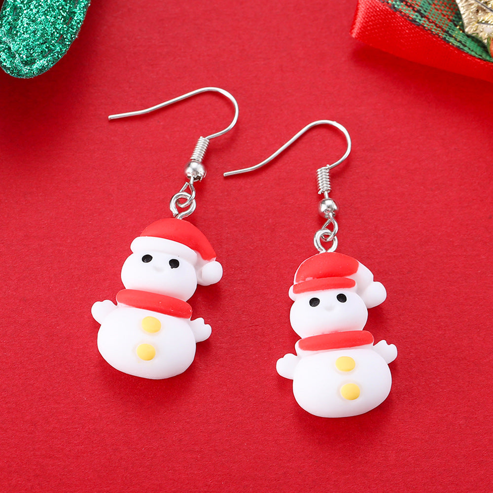 Playful Novelty Fish-Hook Christmas Dangle Earrings for Women & Kids in Assorted Styles-Snowman With Hat-Theone Apparel