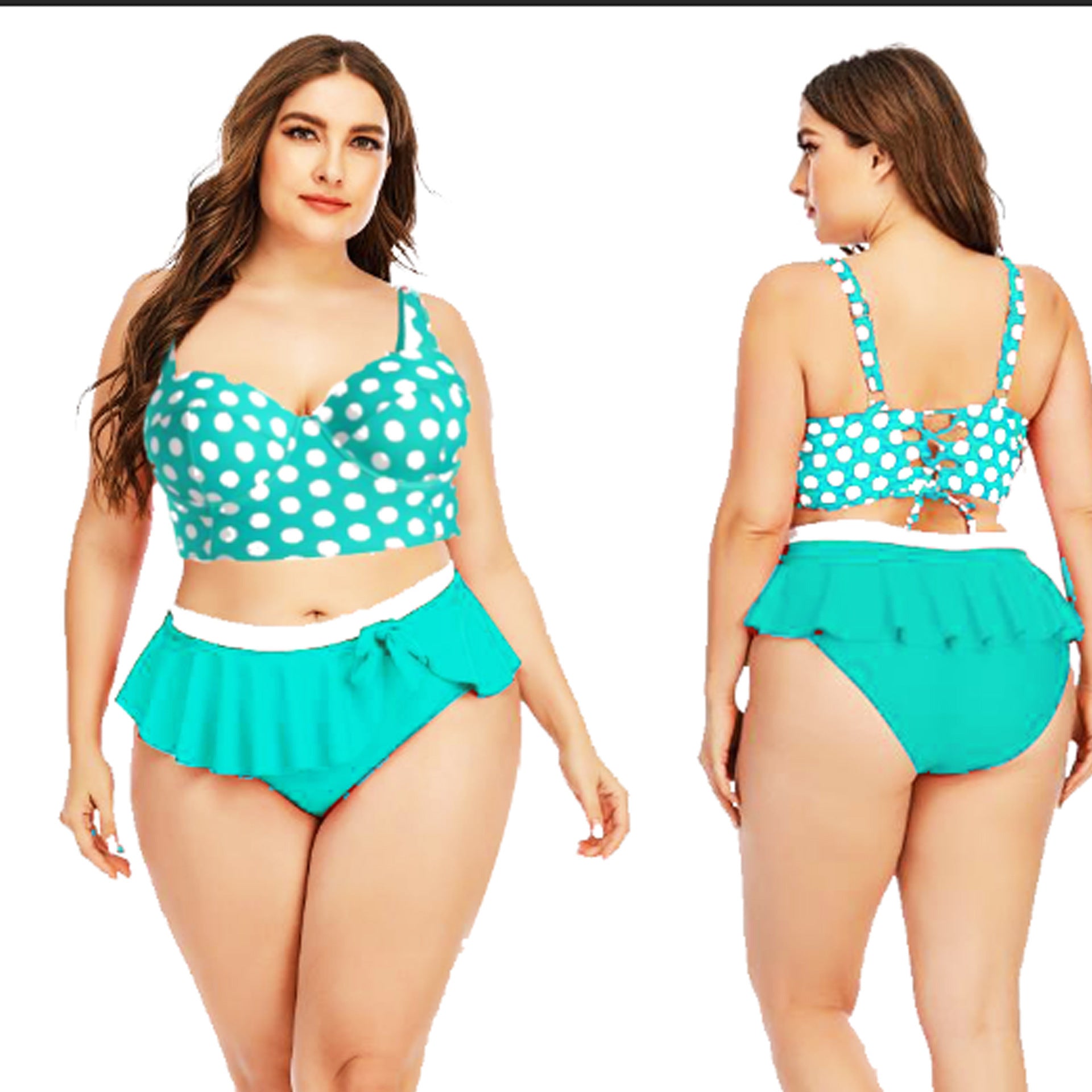 Plus-Size Push-Up Wave Bikini Set for Flattering Curves-Green-Theone Apparel