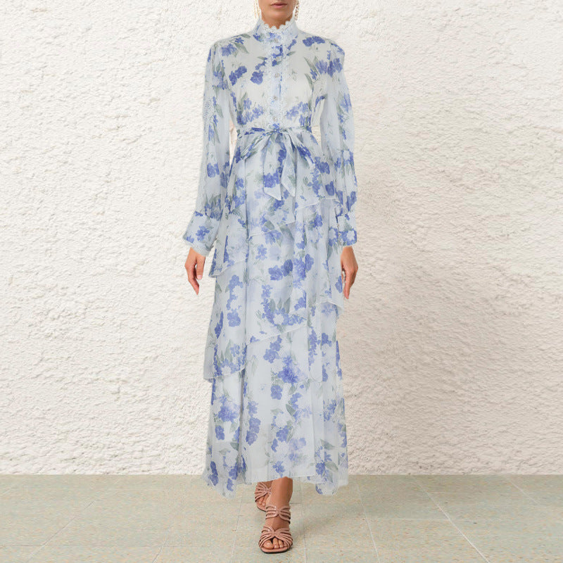 Ruffled Lace-Detail Dress with Irregular Hemline Charm-Theone Apparel