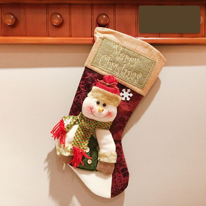 Rustic Classic Merry Christmas Snowman, Santa and Reindeer Stockings-Snowman-Theone Apparel