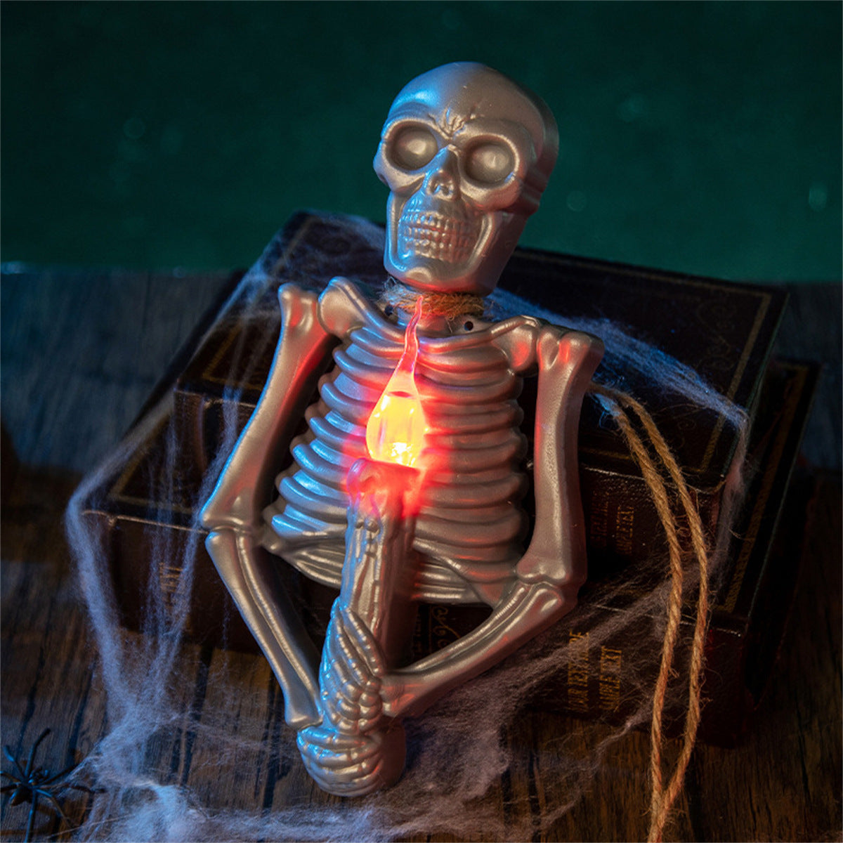 Skeleton Torso with False Candle Flames and Green LEDs-Silver-Theone Apparel
