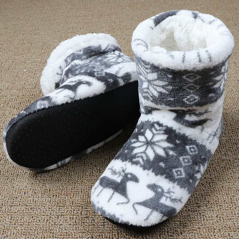 Soft Ankle Height House Slipper Booties in Various Patterns and Colors-Grey-Theone Apparel