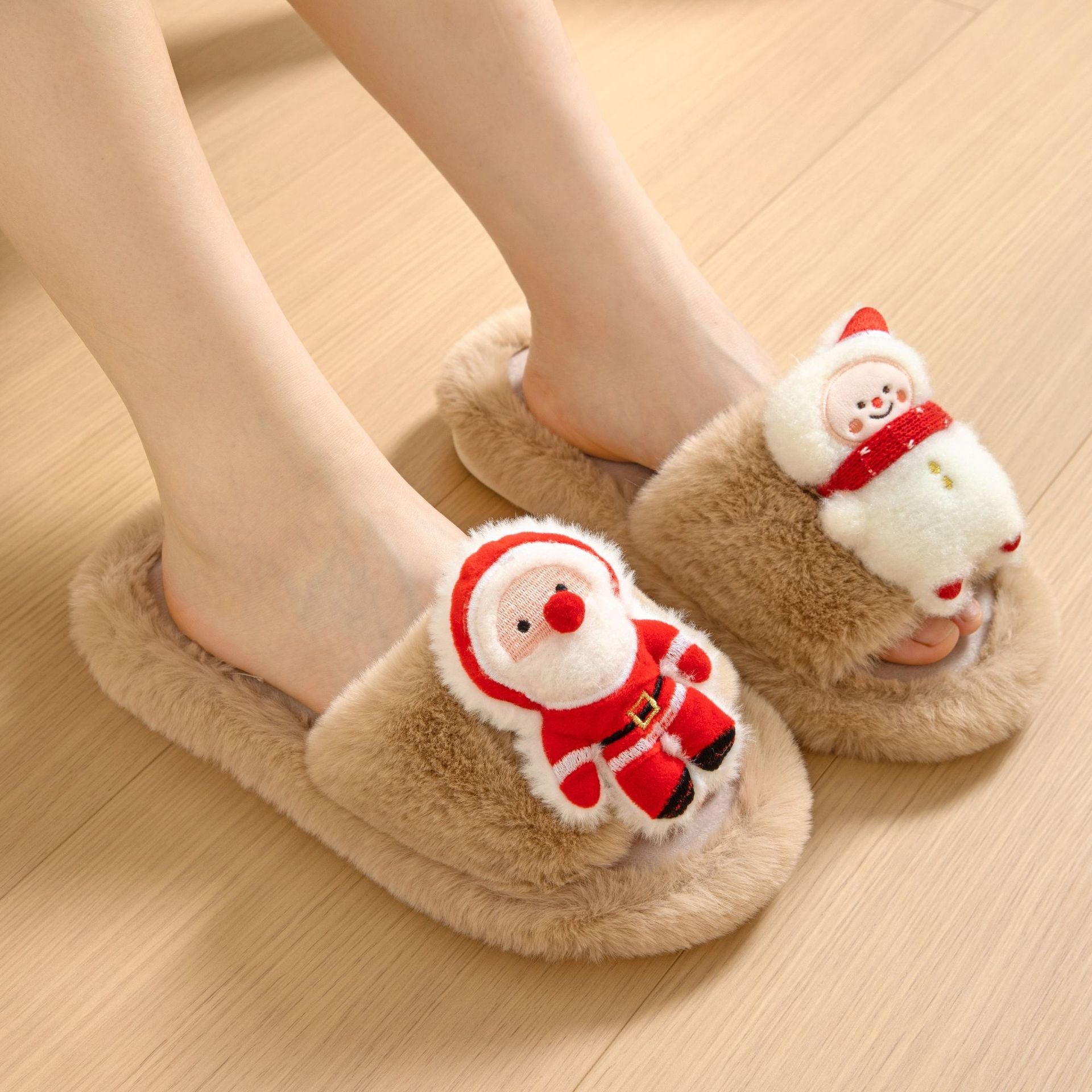 Soft Fleece Lined 3D Santa House Slippers with Open Toe-Theone Apparel