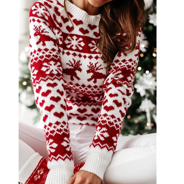 Soft and Warm Christmas Sweater with White and Red Patterning-Style 2 White-Theone Apparel