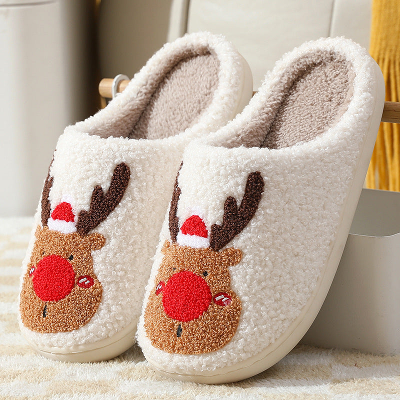 Soft and Warm Fleece Lined Christmas Themed Slip on Slippers-Red-Theone Apparel