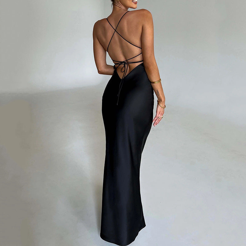 Spaghetti Strap Dress with Silky Material and Maxi Hem-Theone Apparel
