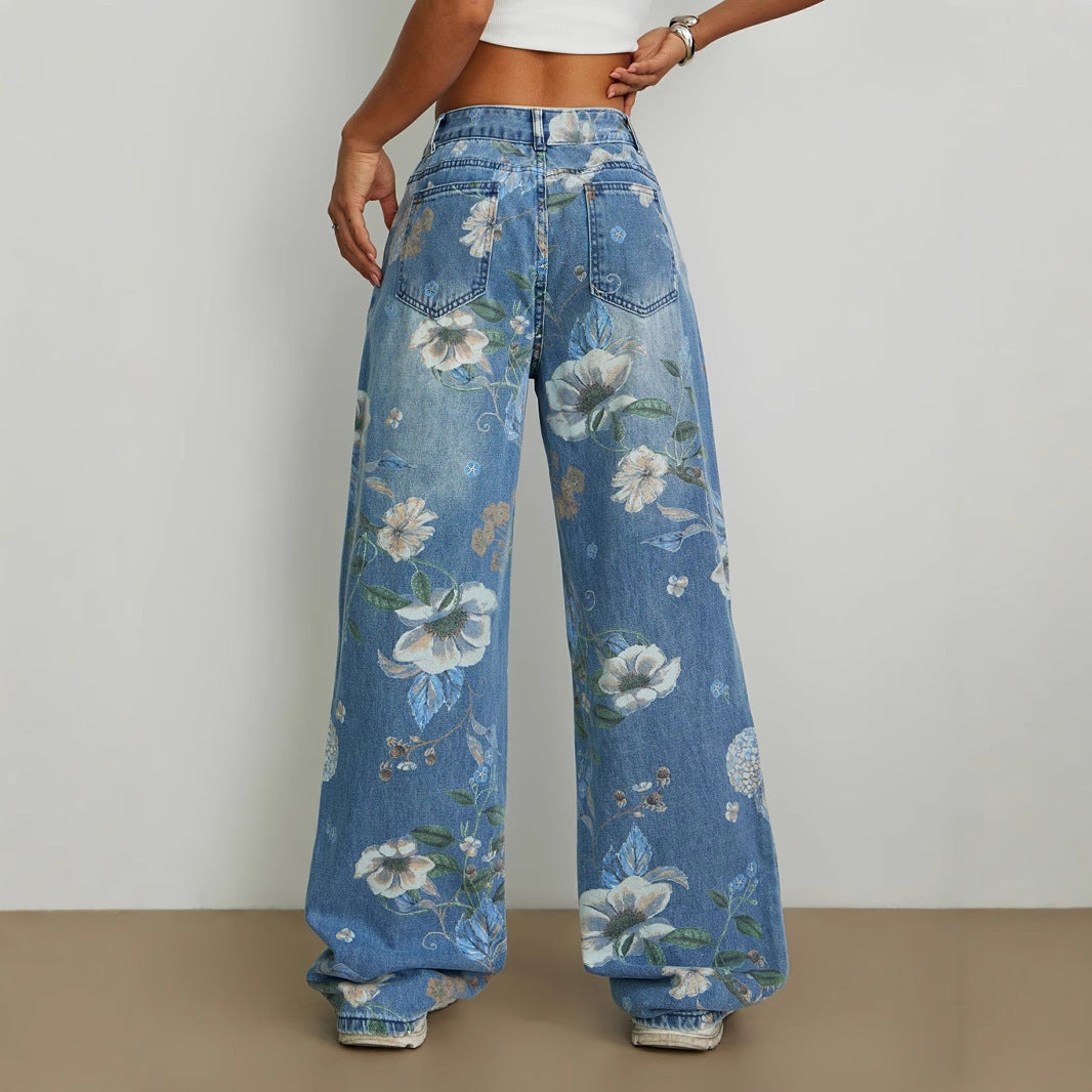 Street-Style Loose Wide-Leg Denim Pants with Urban Cool-Theone Apparel