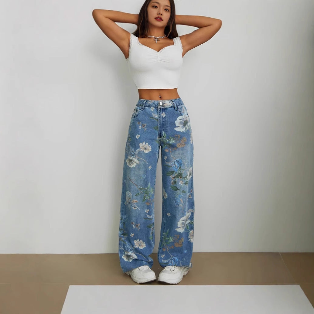 Street-Style Loose Wide-Leg Denim Pants with Urban Cool-Theone Apparel