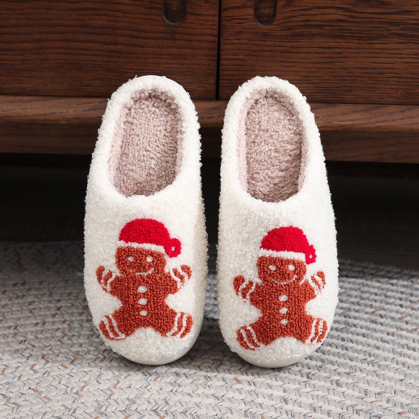 Ultra Soft Fleece Closed Toe Slip On Gingerbread House Shoes-Theone Apparel