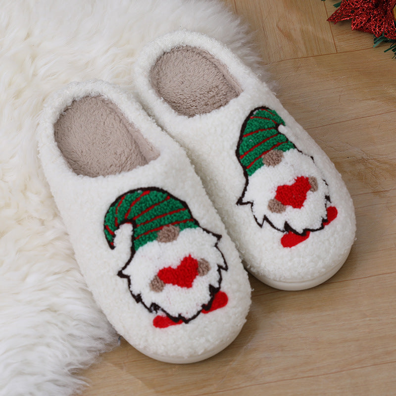 Warm and Soft Closed Toe Christmas Themed Slip On House Slippers-White-Theone Apparel