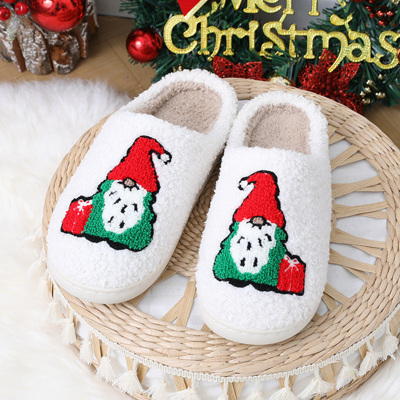 Warm and Soft Closed Toe Christmas Themed Slip On House Slippers-Red/White-Theone Apparel