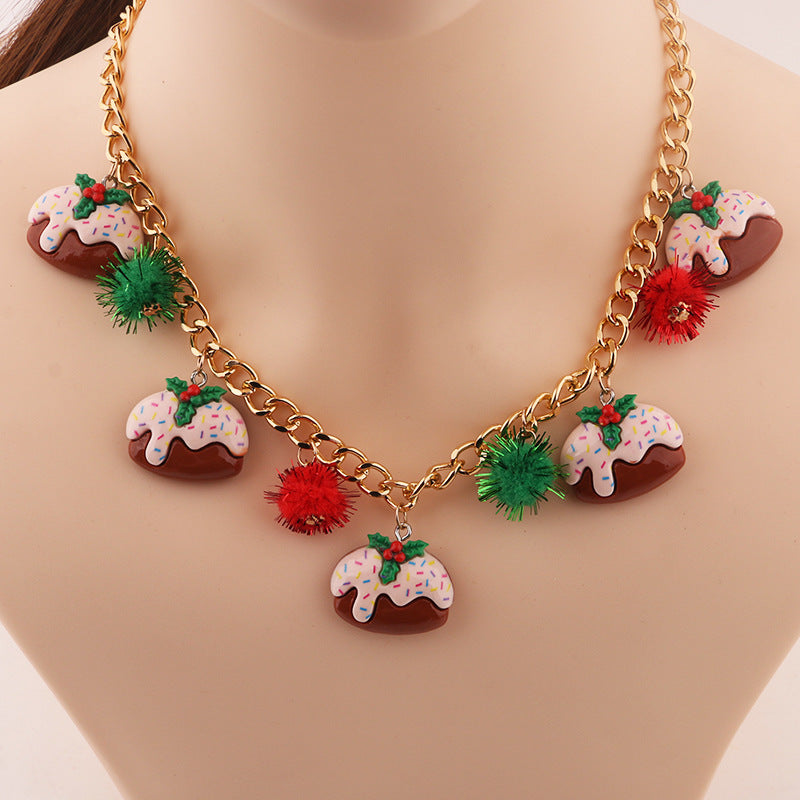 Whimsical Christmas Tinsel Pom-Pom Accent Chunky Chain Necklace in Assorted Styles-Style 7-Theone Apparel