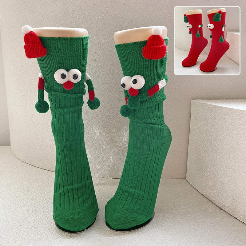 Whimsical Googly Eye 3D Christmas Socks in Red and Green for Kids-Theone Apparel