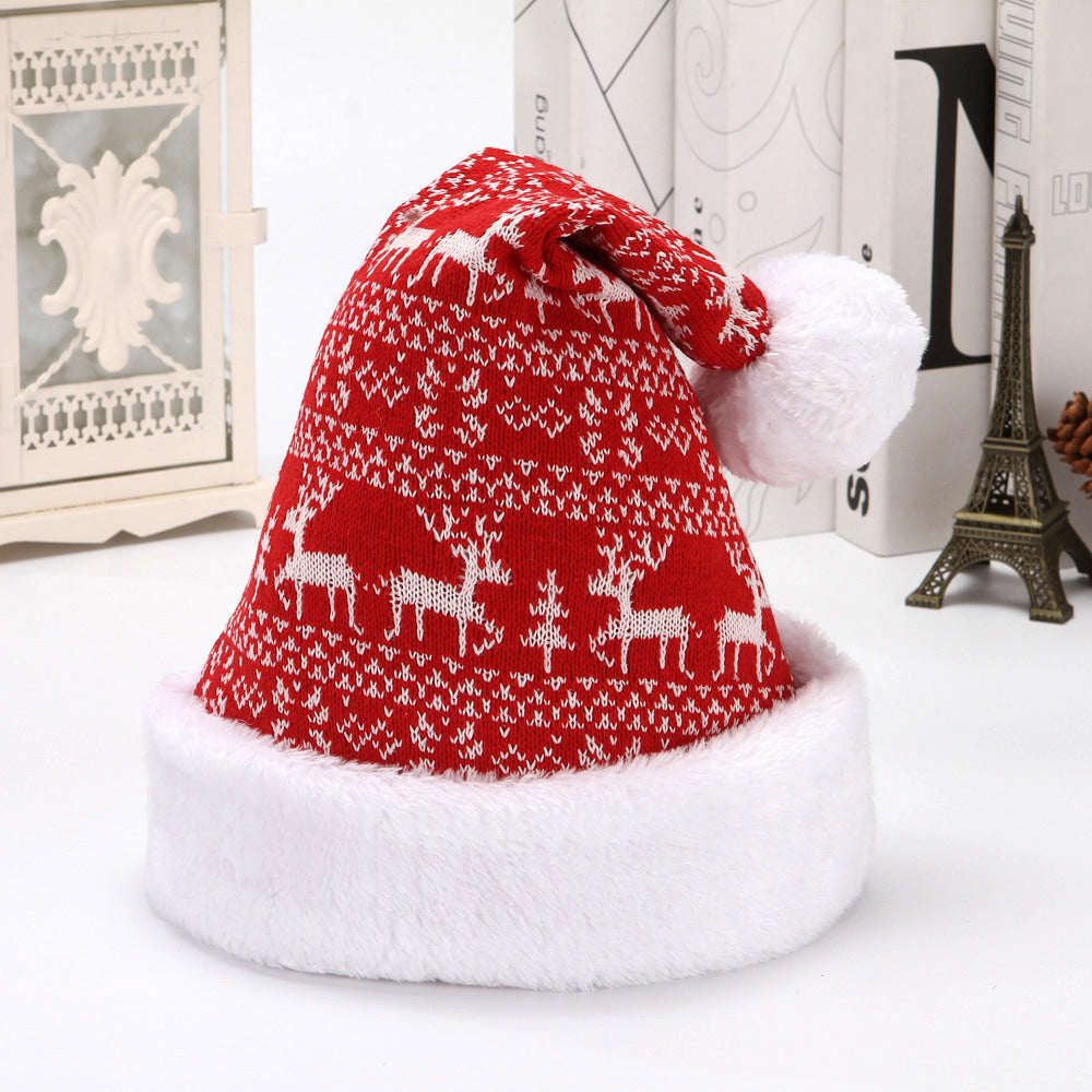 Wintry Patterned Ultra Soft Fleece Christmas Hats with Puffballs-Red And White Deer-Theone Apparel