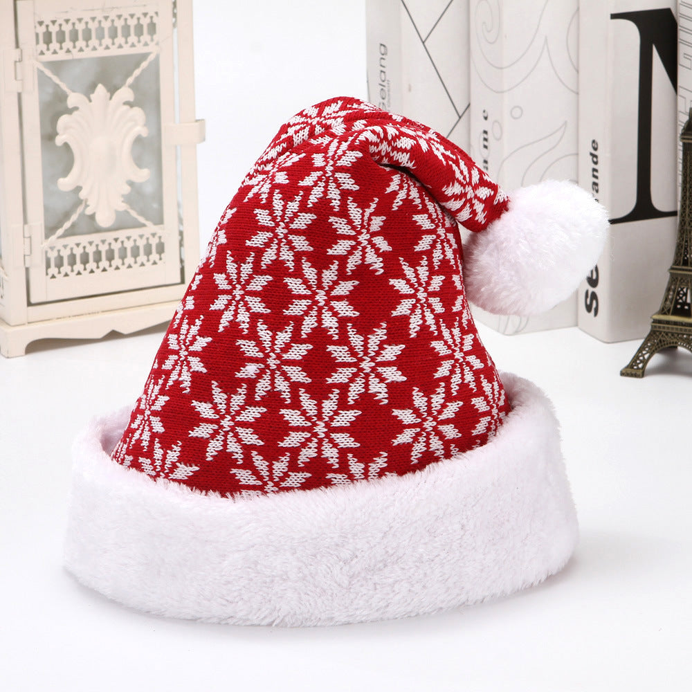 Wintry Patterned Ultra Soft Fleece Christmas Hats with Puffballs-Red And White Snowflake-Theone Apparel